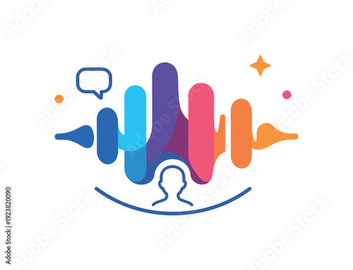 Abstract sound wave and human silhouette representing voice technology and communication