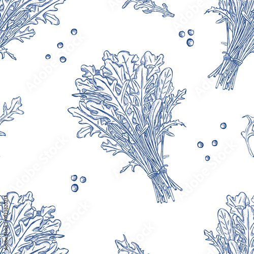 Seamless leek pattern in vintage engraving style