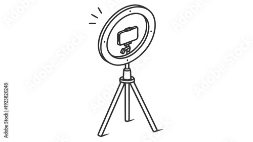 A minimalist line art illustration of a softbox light on a tripod stand