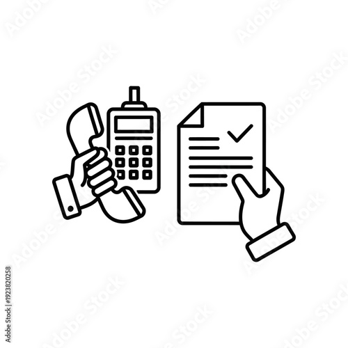 Flat design illustration of a hand holding a calculator next to a tax form with an approval checkmark, ideal for finance, accounting, and tax season concepts.