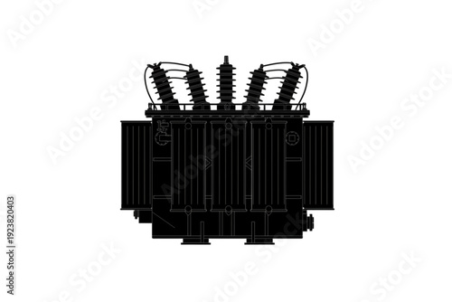 Power Transformer Silhouette: An intricate silhouette of a robust power transformer, symbolizing energy distribution and the infrastructure vital to modern society.