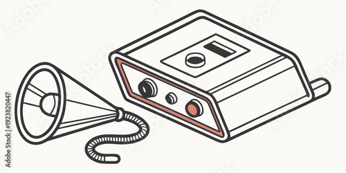 A vector graphic illustration of a vintage megaphone connected to a communication device