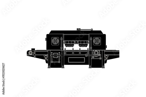 Mechanical Marvel: A meticulously detailed illustration of a complex machine, emphasizing its intricate design and robust build, set against an empty background.