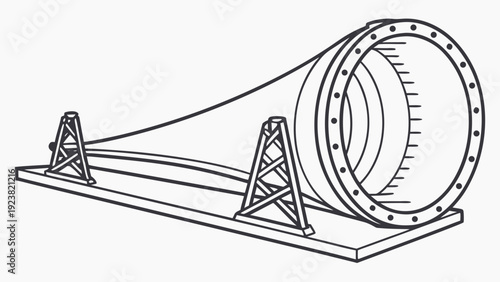 A vector graphic illustration of a large industrial pipe or tunnel section with metal supports on a flat base