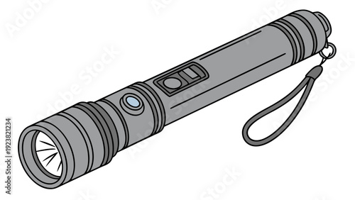A minimalist vector illustration of a flashlight with a wrist strap on a white background