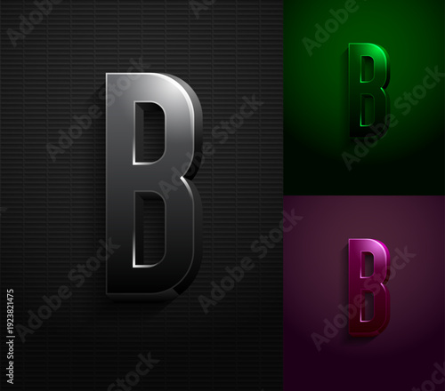 3d dark letter B, condensed gloomy alphabet, vector illustration 10eps.
