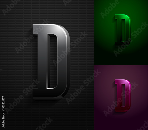 3d dark letter D, condensed gloomy alphabet, vector illustration 10eps.