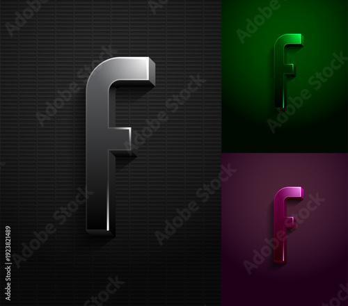 3d dark letter F, condensed gloomy alphabet, vector illustration 10eps.