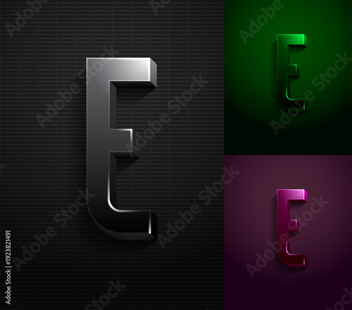 3d dark letter E, condensed gloomy alphabet, vector illustration 10eps.