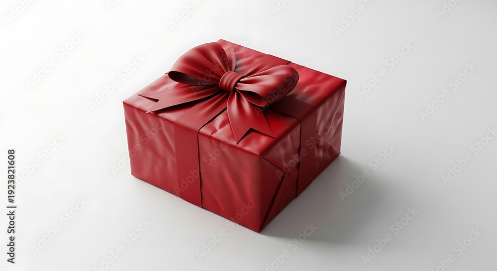 Fototapeta premium A red gift box with a bow on top wrapped in shiny paper