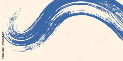 Grainy blue spiral brush stroke with spray texture. Hand drawn distress damaged edge vintage banner with spiral bold line. Grainy bold brush strokes texture with scattered tiny dots. Retro background.
