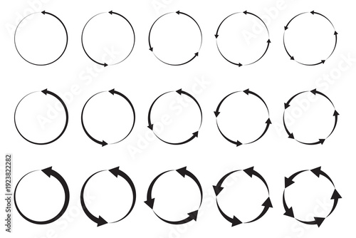 Circle arrows. Circular process, rotate infographic element. Round step loop, sync loading arrow symbol. Rotation option editable stroke vector recycle refresh signs symbol 
