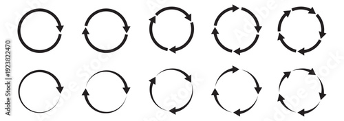 Circle arrow icon set. Repeat, refresh, and reload symbol.  Round, restart, recycle and One, two, three and four arrow in loop. Round reload sign, repeat icon. Vector illustration