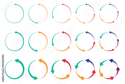 Circle arrow icon set. Repeat, refresh, and reload symbol.  Round, restart, recycle and One, two, three and four arrow in loop. Round reload sign, repeat icon. Vector illustration