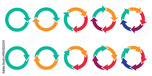 Circle arrows icon set. Round reload sign, repeat icon, rotate arrow symbol, Vector illustration web design.