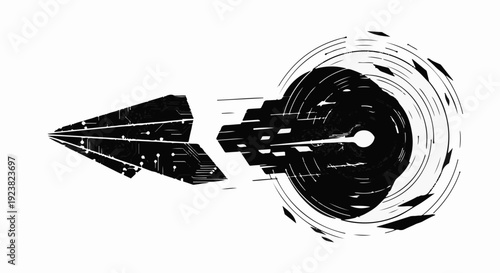 Sleek spaceship accelerating through a swirling vortex of light and energy