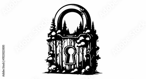 Enchanted forest padlock symbolizes nature's secrets and secure wilderness.