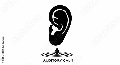 Symbol of auditory calm with a drop falling into ripples, representing peaceful listening