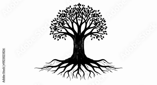 Majestic tree with strong roots symbolizing life, growth, and deep connection