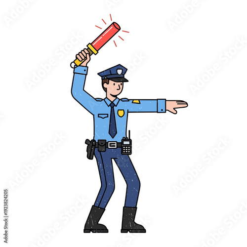 Police Officer Directing Traffic with Stop-Go Sign