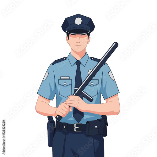 Police Officer Holding Baton, Uniformed Law Enforcement, Security Guard