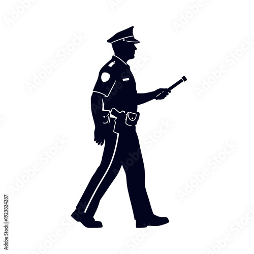 Police Officer Silhouette Walking with Baton