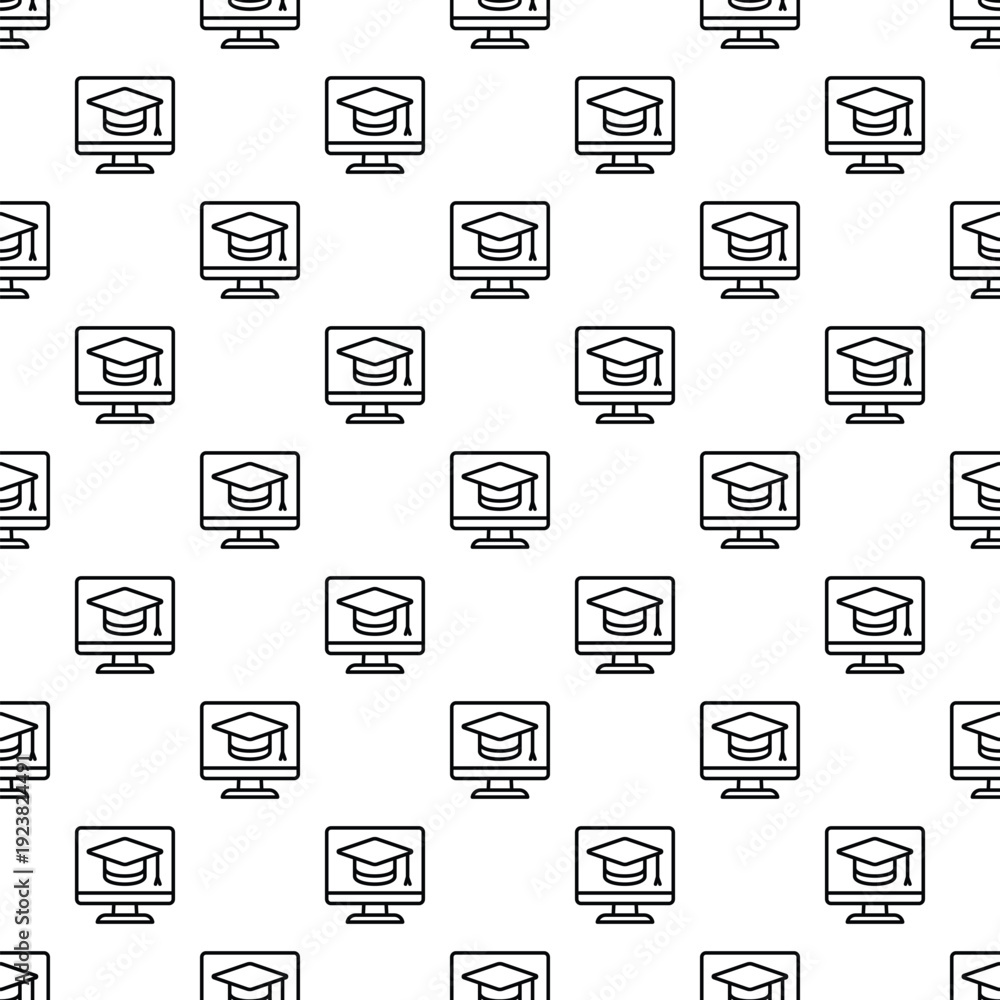 Obraz premium Pattern displaying monitor icons with graduation caps representing e learning concepts
