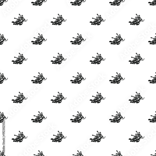 Seamless pattern featuring people rafting in a boat on water