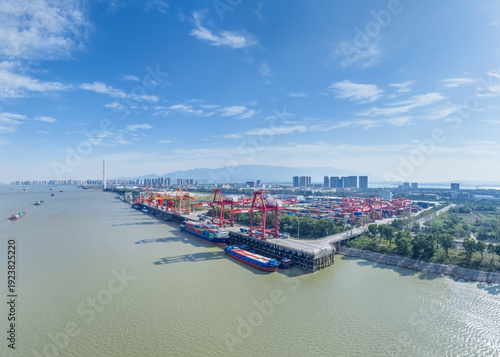 Foto Aerial View of Yangtze River Inland Container Port Terminal