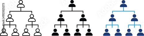 Organizational chart icon showing corporate hierarchy and team structure. Business management illustration for company workflow, departmental ranking, leadership levels, human resources planning