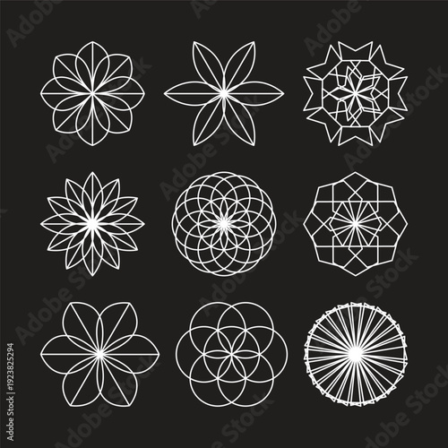 Collection of Abstract Geometric Line Art Shapes and Mandalas