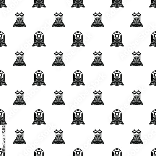 Seamless pattern featuring repeating icons of an escalator or subway tunnel entrance
