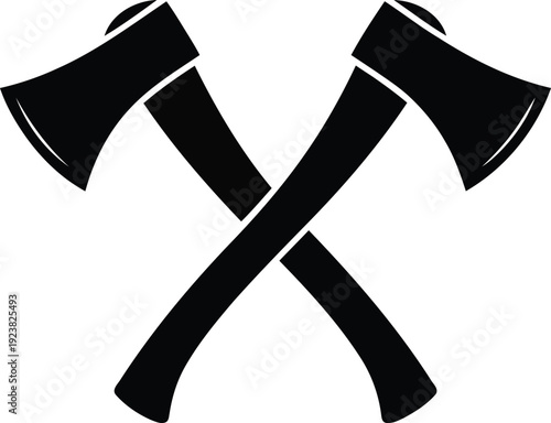 Crossed axes vector icon for lumberjack logo woodworking service forest industry camping equipment and construction tool design isolated