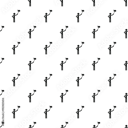 People icons holding a mobile phone on a stick taking a selfie forming a repeated pattern
