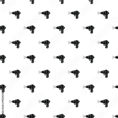 Repeating black hair dryer devices on a white background creating a simple, domestic pattern