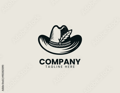 Cowboy hat with feather and rope band in clean modern vector illustration style