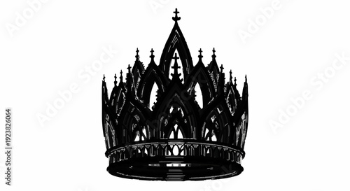 Elegant gothic crown symbolizing power, royalty, and authority against a stark background.