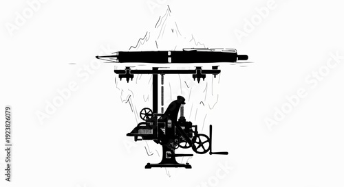 Artist meticulously crafts a masterpiece with antique printing press and pen