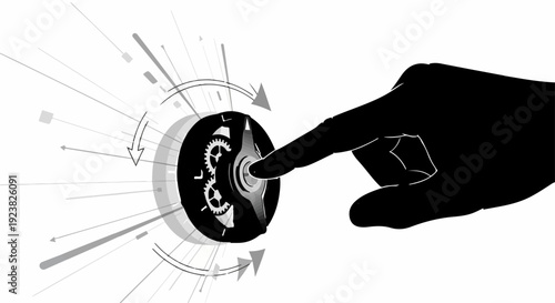 Finger pressing a futuristic digital interface with glowing energy bursts