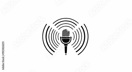 Retro microphone emitting sound waves, symbolizing broadcast or communication