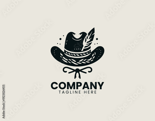 Cowboy hat with feather and rope band in clean modern vector illustration style