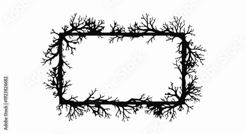 Gnarled branches create an organic, rustic rectangular frame on a white background.