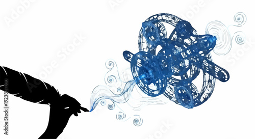 Creative inspiration flows from quill pen to intricate digital design