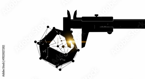 Precision measurement of a complex geometric structure with a caliper, symbolizing accuracy and analysis.