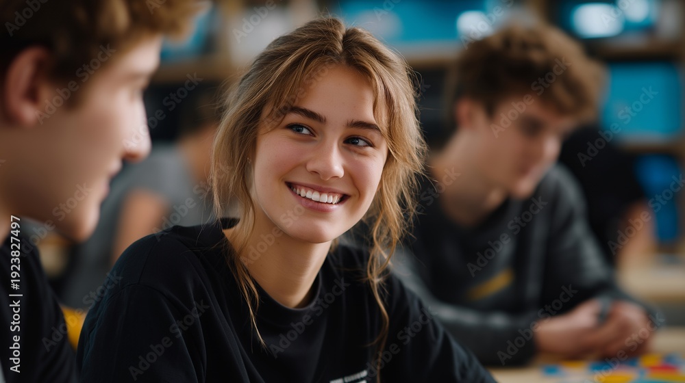 Obraz premium Creative 3D printing class where students learn to bring their imaginative ideas to life with hands-on projects and mentorship from experts. Bright classroom setting with enthusiastic learners