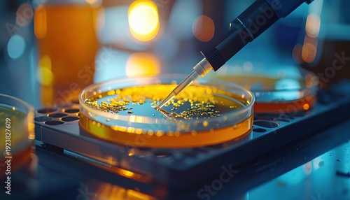 FlyPro Firefly bacterial culture media carefully streaked with an inoculating loop, ready for incubation in high-resolution, soft photographic style.