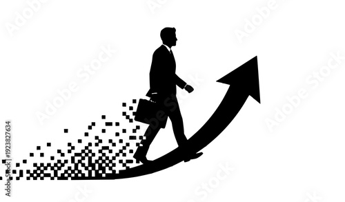 A 3d vector illustration concept of a young man silhouette with a surfboard near the water representing a person of success in sport and business