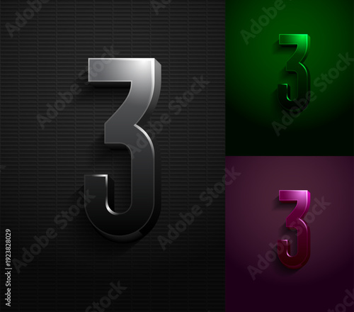 3d dark number 3, condensed gloomy numeral three, vector illustration 10eps.