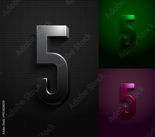 3d dark number 5, condensed gloomy numeral five, vector illustration 10eps.