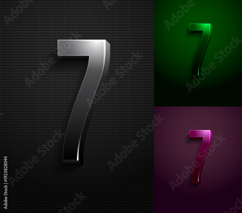 3d dark number 7, condensed gloomy numeral seven, vector illustration 10eps.